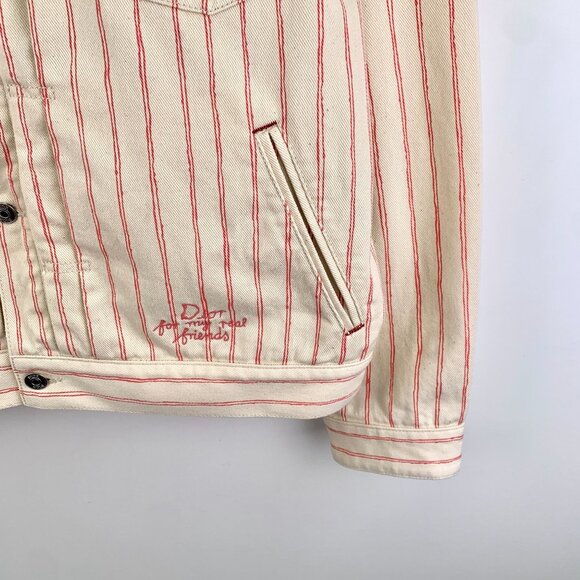 DIOR Mens Cream & Red Striped Cotton Denim Jacket Made In Italy Size 52 - Picture 5 of 7